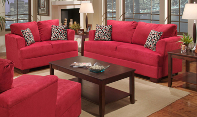 B2056S SUEDE RED SOFA AND LOVESEAT